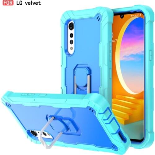LG Velvet Front&Back 360 TPU Color Silicon Finger Ring Stand Phone Case Rugged Shockproof Drop Protection Cover Mobile Phone Bag