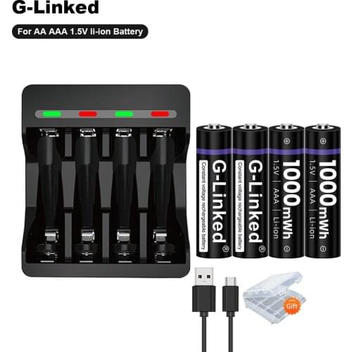 1.5V Battery AAA Battery 1000mWh 1.5V Li-ion 3A Rechargeable Batteries + Led Smart Charger for AA AAA 1.5V