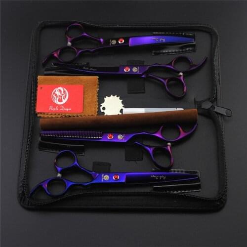 Purple Dragon Brand 7 Inch Pet Grooming Scissors Set Professional Stainless Dog Shears Kit Hair Cutting+Curved+Thinning Scissors