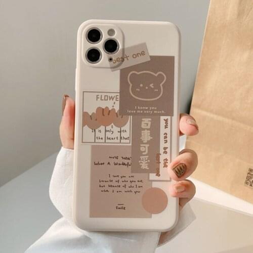 Ins Cute Bear Phone Case for Women Girls Graffiti Cartoon Silicone Cover for iPhone 12 11 Pro Max Xr Xs 8 7 Plus