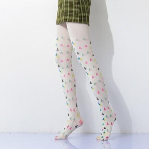 Color Triangular Plaid Printed Women Pantyhose Free Shipping