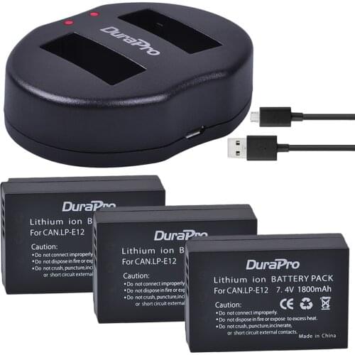 DuraPro 3 x 1800mAh LP-E12 LP E12 Li-ion Baterie + USB Dual Charger For Canon M 100D Kiss X7 Rebel SL1 EOS M10 DSLR Camera