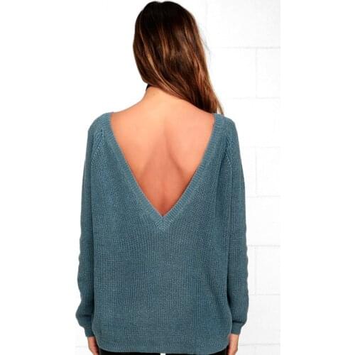 New Knitted Women Jumpers Casual Knit Sweat Backless Stretch Slim Fit Warm Slouchy Solid Color Tops Long Sleeve Cozy Pullover