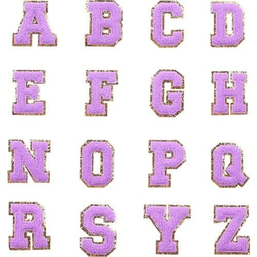 Diy Purple Towel Embroidered Letters Sewing On Patch Stripe Badge Alphabet Sequins Patches For Kid Clothing Patches For Jackets