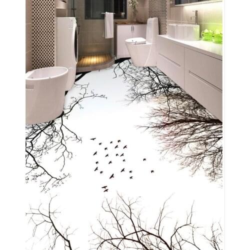 Photo floor wallpaper 3d stereoscopic Sky birds branch ceiling frescoes PVC waterproof floor self-adhesive 3D floor