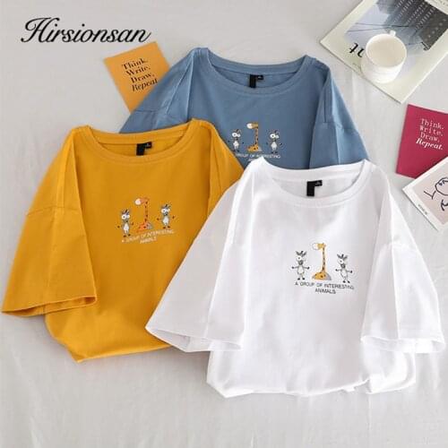 Hirsionsan Summer Women Cartoon Printed Tshirt Streetwear Short Sleeve T-Shirt Harajuku Modis Shirt Femme O-Neck Loose Tops