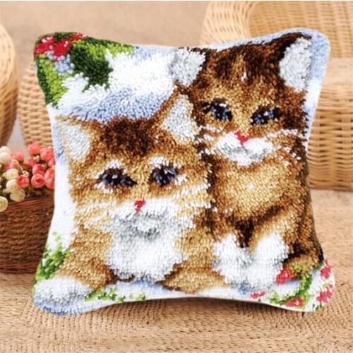 DIY Button Package Pillow Cat and Dog Latch Hook Pillow Knooppakket Smyrna Klink Haak Kleed Bloemen Cross Stitch Pillows Cushion