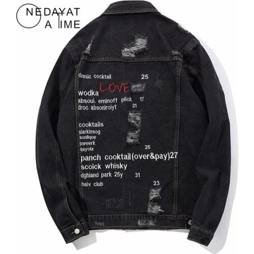 Hip Hop Graffiti Letter Denim Print Jackets Mens Casual Distressed Jeans Jacket Coat Streetwear Fashion Male Tops Outwear Cowboy