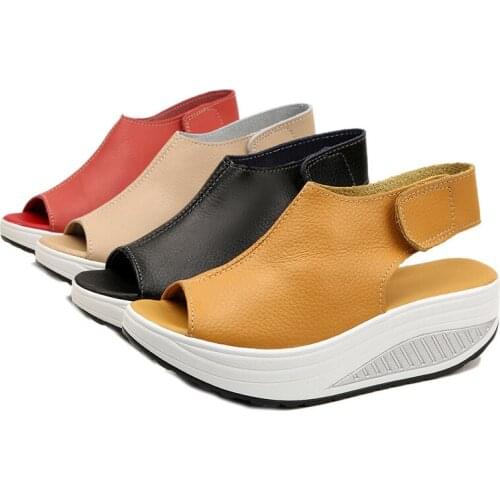 2021 New Sandals Summer Ladies Slippers Thick-soled Velcro Wedge Shoes Waterproof Platform Fish Mouth Slippers Sponge Cake Large