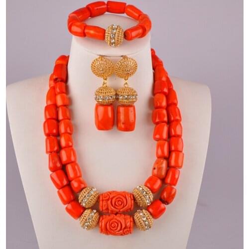 Fashionable orange coral bead necklace nigerian traditional wedding set african jewelry set