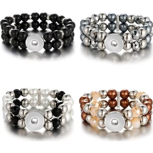 Fashion AB0034 Beauty 2layers Glass Beads pearls turquoises snap Bangle bracelet Resilient fit 18MM snap buttons jewelry