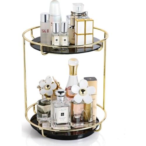 Fashion Rotating Cosmetic Desktop Storage Box 2 Tiers Tray Dressing Table Finishing Racks Home Transparent Makeup Storage Shelf