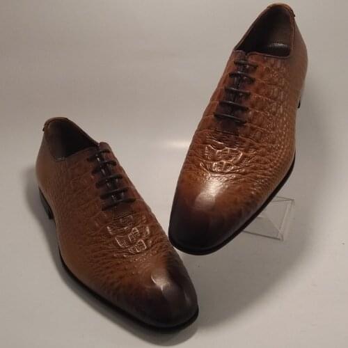 Mens Classic Shoes High Quality %100 Genuine Leather Crocodile Print Italian Mold Invitation Tuxedo Wedding Suit Business Shoes