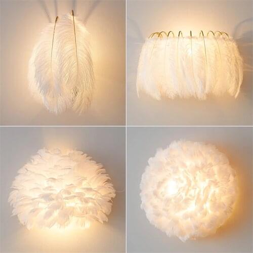 Nordic Feather White Wall Lamps Princess Room Bedroom Modern Girl Room Bedside Sconces Wall Lights Childrens Room Deco Lighting