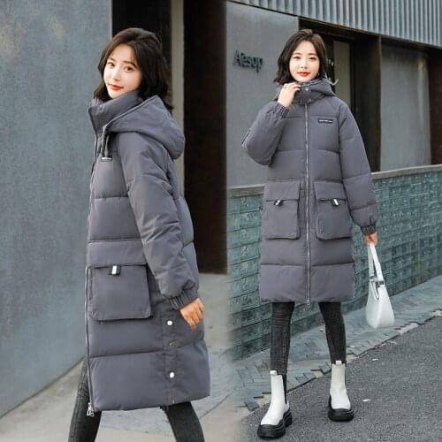 2021 new large pocket down bread clothes womens middle and long loose student clothes jacket coat