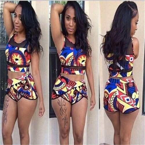 New Women Sleeveless Mesh Patchwork Printed Two-piece Bikini Sexy Swimwear S-3XL