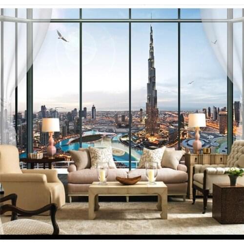 Wellyu papier peint wallpaper for walls 3 d Custom wallpaper European-style 3D three-dimensional window Burj Dubai TV wall