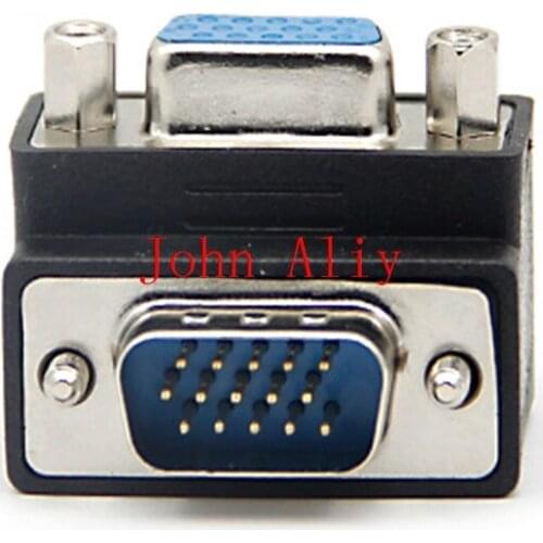 Wholesale new arrive SVGA VGA 15 Pin Male To Female M/F 90 degree Right Angle Adapter Cord Monitor Connector