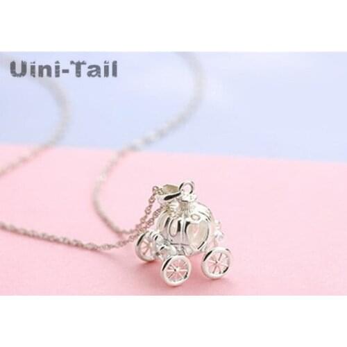 Original Design 925 Sterling Silver Dream Pumpkin Car Pendant Clavicle Cinderella Exquisite Necklace Jewelry Peach Flower Girl