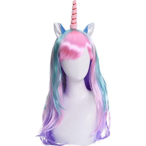 Cartoon Unicorn Cosplay Wigs Women hair Girls Cosplay Wig Halloween Carnival Party Cosplay Wig