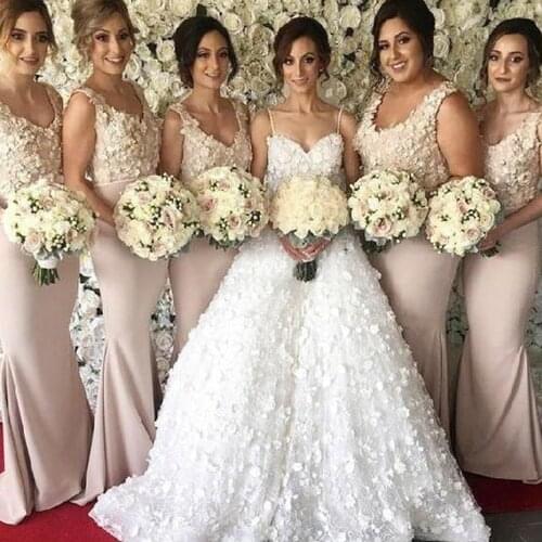 Prom dresses 2020 deep v neck hand made flowers lace appliques mermaid bridesmaid dress wedding party dresses evening gown