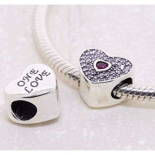 Heart pink CZ Charms Fit Bracelets silver color Crystal jewelry diy beads