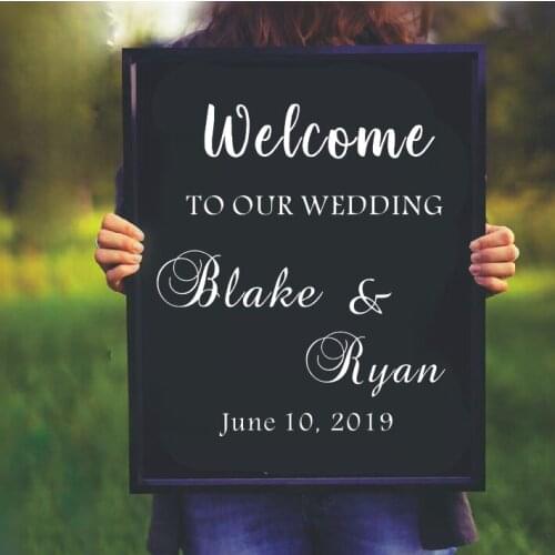 Custom Bride And Groom Names Wall Sticker Wedding Welcome Sign Board Vinyl Sticker Wedding Ceremony Decoration AZ348
