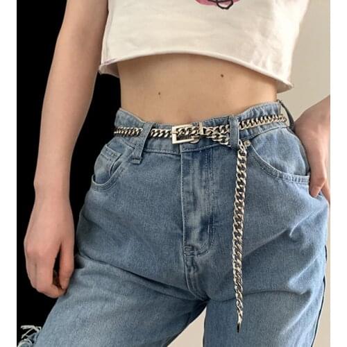 Silver Waistband Pants Punk Metal Waist Chain Women Hip Hop Style Thick Strap For Jeans Trousers Casual Ladies Female Waist Belt