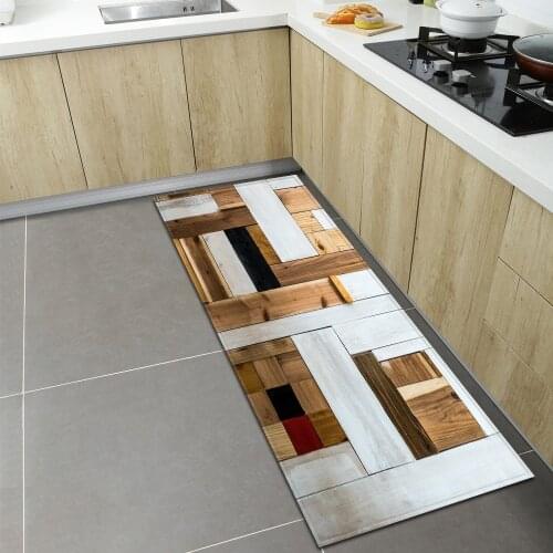 Modern Wood Grain Kitchen Mat Entrance Doormat Home Children Bedroom Bedside Floor Anti-Slip Rug Bath Hallway Decoration Carpets
