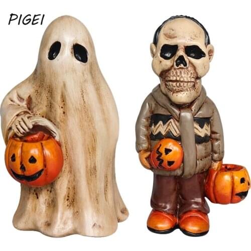 12 cm Clown Resin Figures Halloween Scary Ghost Pumpkin Statue Collection Horror Joker Model Toys Figurine for Garden Decor Doll