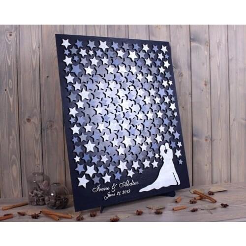 Wood Stars Couple Wedding Guest Book Alternative Dusty blue and silver Wedding Theme 3D Unique Guestbook Custom
