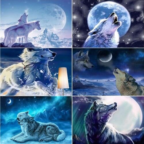 Home Decor Gift Cuadros 5D diamond painting Cross stitch moon set Full square haft diamentowy tools Mosaic animal Wolf roar art