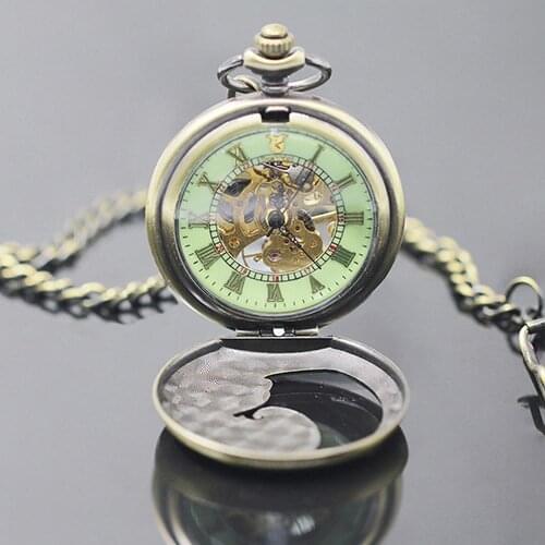 Unisex Vintage Roman Numerals Phoenix Transparent Mechanical Pocket Watch