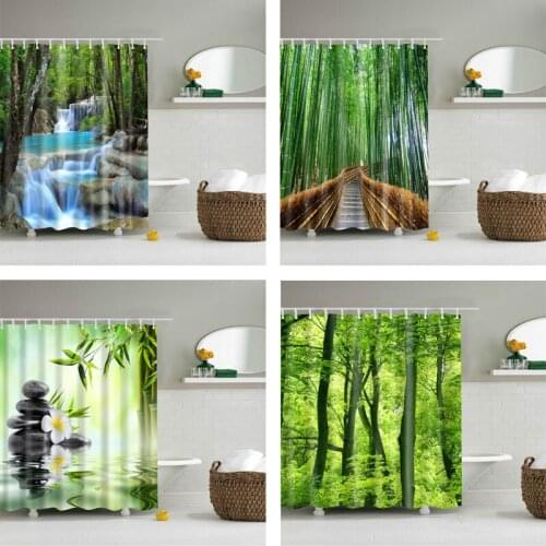 3D Forest Trees Printed 3d Bath Curtains Waterproof Polyester Fabric Washable Bathroom Shower Curtain Screen with Hooks
