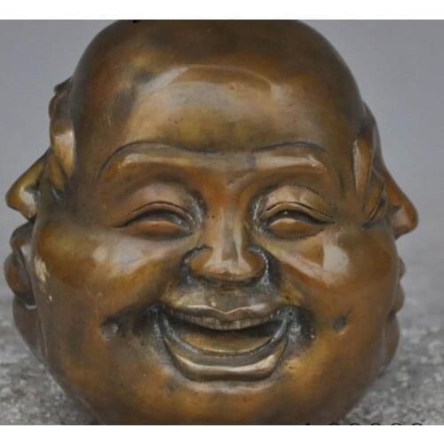Tibet buddhism fane bronze Different emotions 4 face Maitreya Buddha head statue 12cm