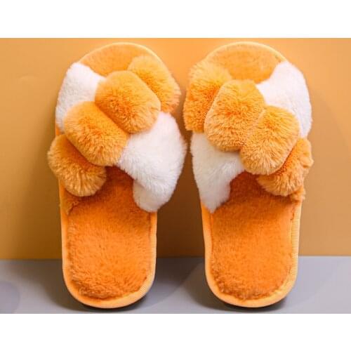 Womens Home Warm Cotton Plush Slippers Leisure Fashion Winter Warm Indoor Home Fur Slippers