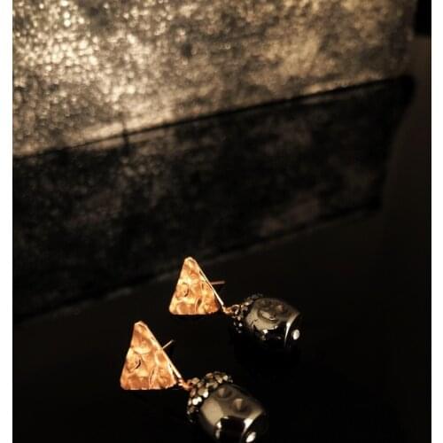 Dr Stone Natural Stone Women Hematite Stone Rose Gold Plated Earrings RYL1 439799880