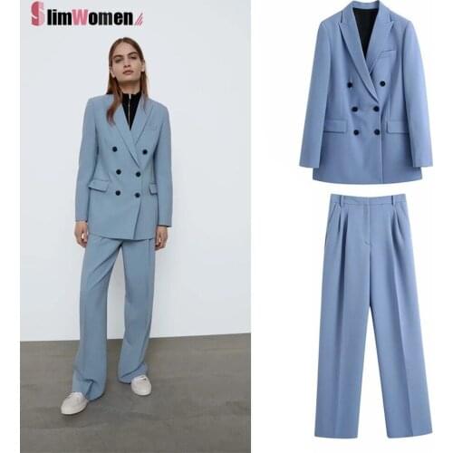 Women 2 Piece Set Pants Suit Double Breasted Blazer and Trousers Elegant High Fashion Chic Lady Woman Long Blazer Formal Outfits