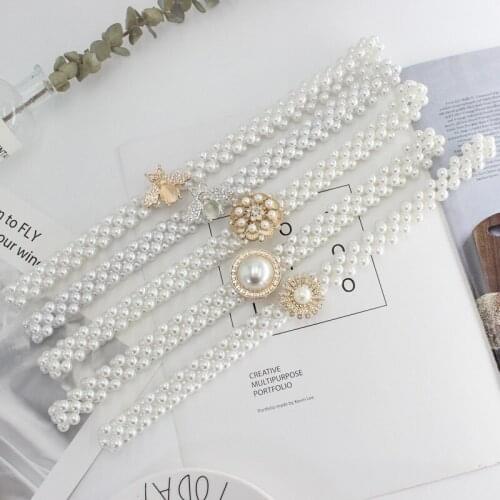 1PC Womens Rhinestone Pearl Waist Chain Fashion Dress Decorated Elastic Waistband Womens Sweet Flower Elastic Waistband