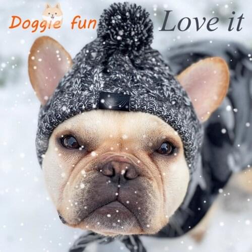 Winter Warm Dog Hats Windproof Knitting French Bulldog Hat for Dogs Chihuahua Hat Fluffy Ball Puppy Accessories Pet Hat Outdoor