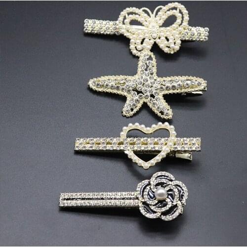 ZVNew 4pcs/set Pearl Hair Clip Pin For Women Girl Handmade Fashion Barrettes Rhinestone Floral Headwear Accessories Party Gift