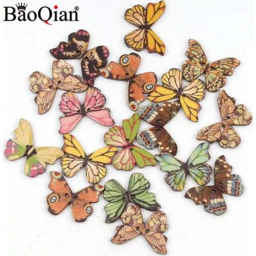 20Pcs 2 Holes Colorful Butterfly Wooden Buttons Fit Sewing And Scrapbooking Sewing Buttons For Craft DIY Decoration 21x28mm