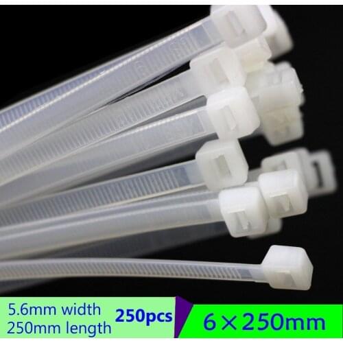 250pcs/bag Lock Nylon Tie Bring 6*250mm Resist Ageing Wire Harness Plastic Zip Tie binding wrap straps White/Black
