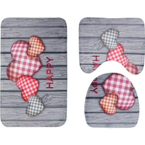3 Piece Bathroom Rug Set Non Slip Love Heart Print Bath Contour Mat U Shaped Toilet Rug Toilet Lid Cover Set Shower Accessories