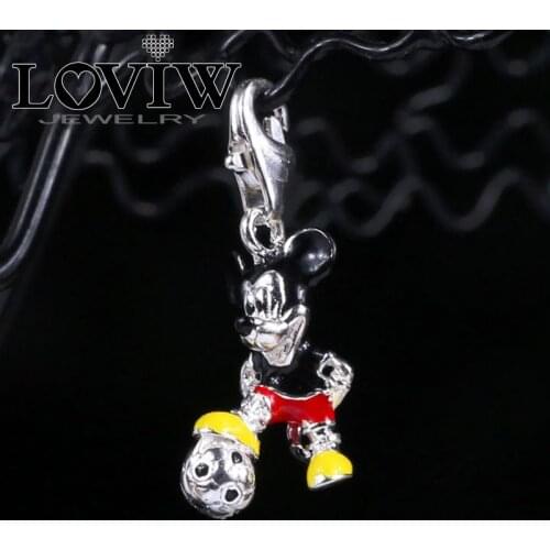 3D Cartoon Mouse Playing Football Soccer Charm Pendant European silver-plate Fit Bracelet russia 2021 world cup
