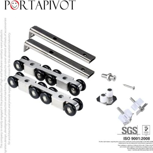 8-Wheel Stainless Steel Wooden Door Sliding Door Pulley Slides Hanging Black Wheel Mute Hanging Rail 1 Set