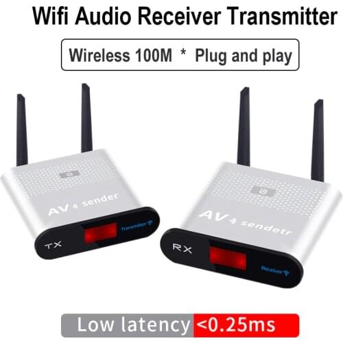 WIFI Wireless Audio Transmitter Receiver 100M long distance Low latency Adapter 3.5 Aux and RCA AV Sender Plug and Play WR380