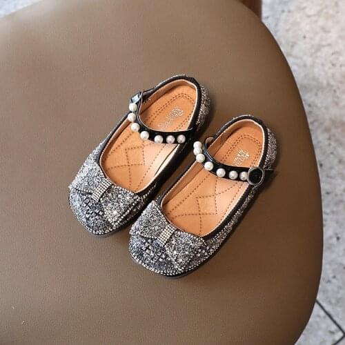 Color Sequins Rhinestone Girls Shoes 2021 Spring Autumn New Kids Bowtie Princess Shoes Children Dancing Show Flats Shoes