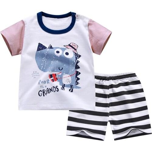 DHL 50set Summer Baby Outfits Baby Boy Girl Clothing Set Dinasour Tshirt + Shorts 2 Clothes Suits