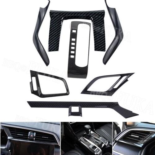 For Honda Civic 10th 2016 2017 2018 7pcs Carbon Fiber Color Car Interior Mouldings Cover Frame Decal Trim Styling Accessories